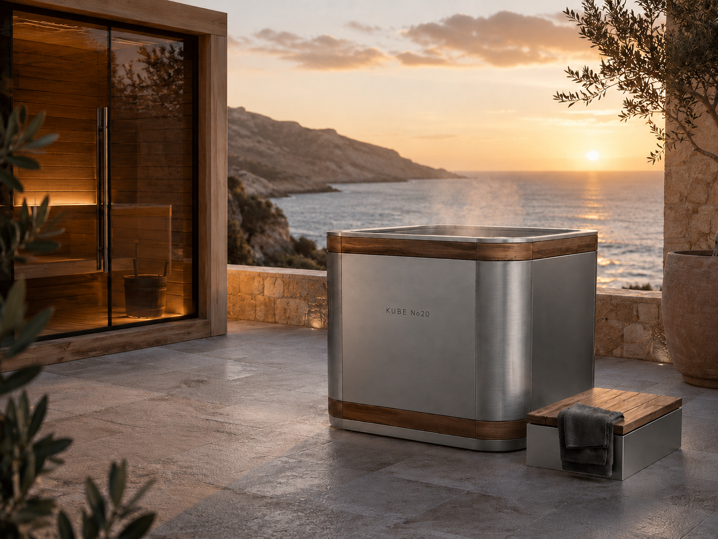 KUBE Nº 20 on a coastal terrace at sunset